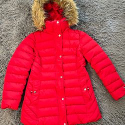 Red Tommy Hilfiger Women's Faux-Fur-Trim Hooded Puffer Coat