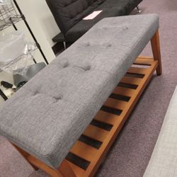 Nice Tufted & Gray Wooden Bench
