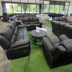 Black Recliner Living Room 3Pcs Sofa Set / Juego de sofás de 3 piezas para sala de estar negro