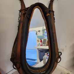 Vintage Leather Horse Collar Mirror W/ Hames