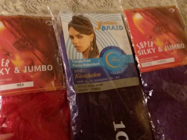 3 pks of NEW braiding hair! (Red & Purple)-- FREE