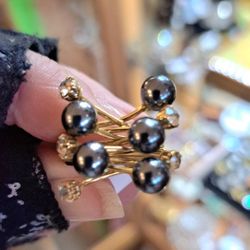 Faux Pearl Ring With Rhinestones