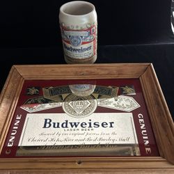 Budweiser Label Mirror Bar Sign &  Stein