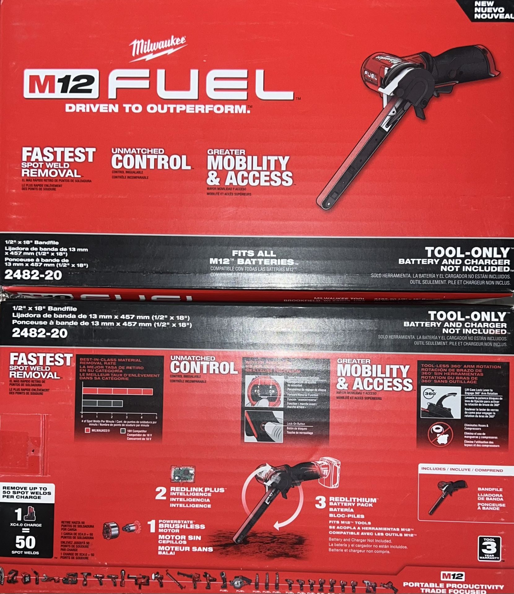 Milwaukee M12 Fuel 1/2”x18” Bandfile. Tool Only. Model #2482-20