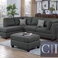 New Gray Sectional Sofa Couch Ottoman 