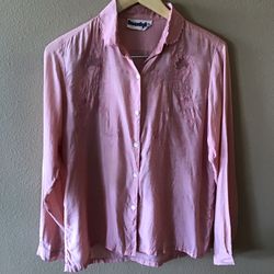 Vintage Peach Cottagecore Prairiecore Embroidered Viscose Blouse (M)