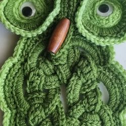 Vintage Crocheted Kitschy Owl Towel Holder