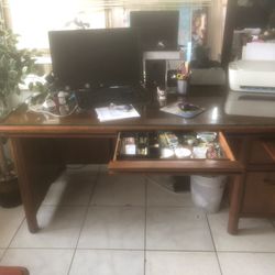 FREE—-FREE—FREE—Wooden desk With Glass Top -72L x 36W x 29H