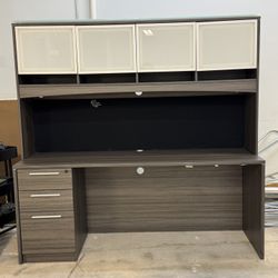 Beautiful Gray Desk With Storage Cabinets And Additional Optional Tables To Connect Or Use Alone
