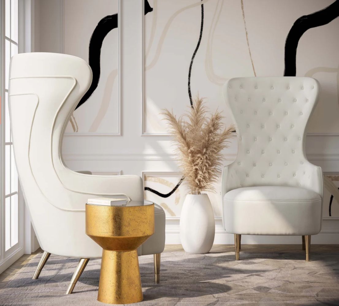 JEZEBEL CREAM VELVET WINGBACK CHAIR BY INSPIRE ME! HOME DECOR