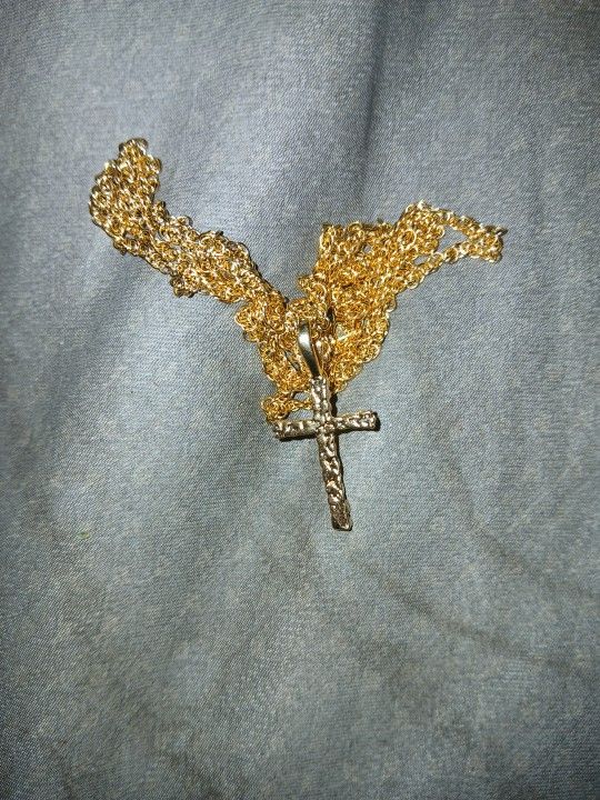 14k Solid Gold Cross And Chain