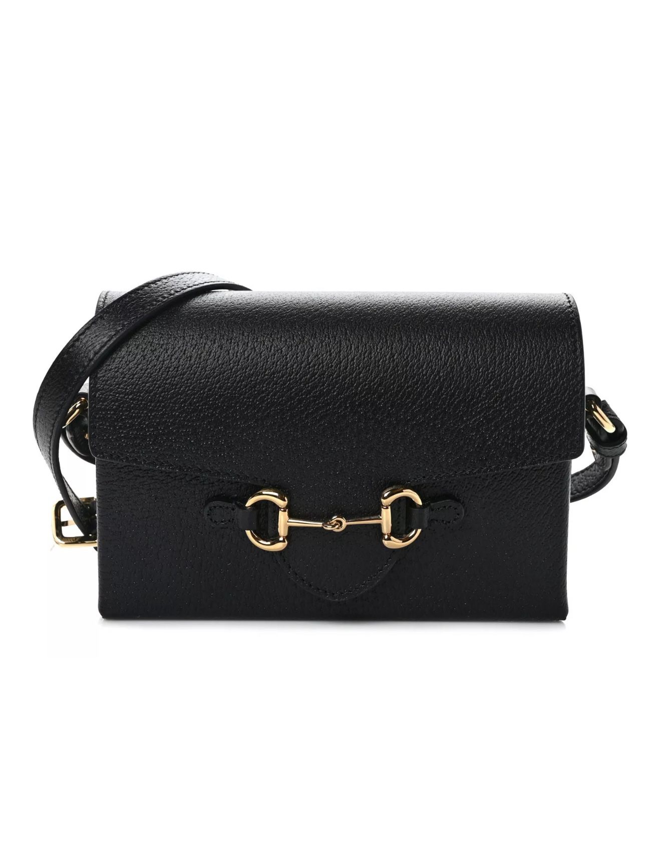 Auth GUCCI Horsebit 1955 Flap Leather Shoulder Bag Black 732314