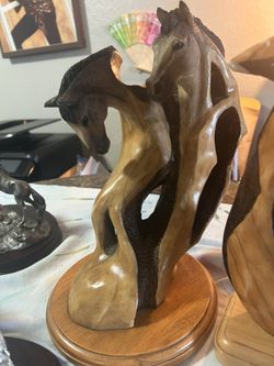 Two Hand Carved Wood Horse 