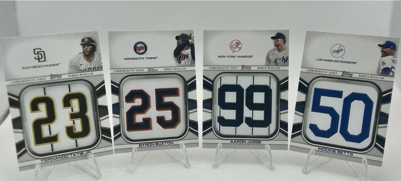 2022 Topps Player Jersey Number Medallion Card, Judge, Buxton, Betts, Tatis Jr
