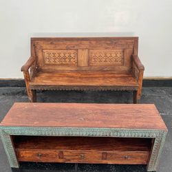 Solid Hand-Carved Indian Sheesham Wood Bench / Coffee Table