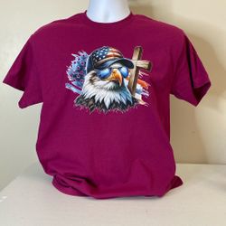 Eagle/American Flag/Cross Design T-Shirt, Gilden, 50-50, New,(item 369)