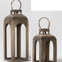 New 21.875"x8" & 13"x7.5" Pillar Cast Aluminum Lantern Candle Holders Gold - Threshold™