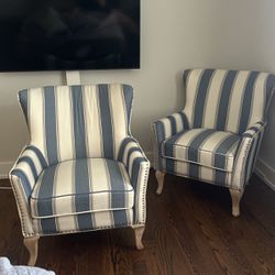 Set Of 2 Blue White Stripe Upholstered Armchair Dorel Dotty Chair 