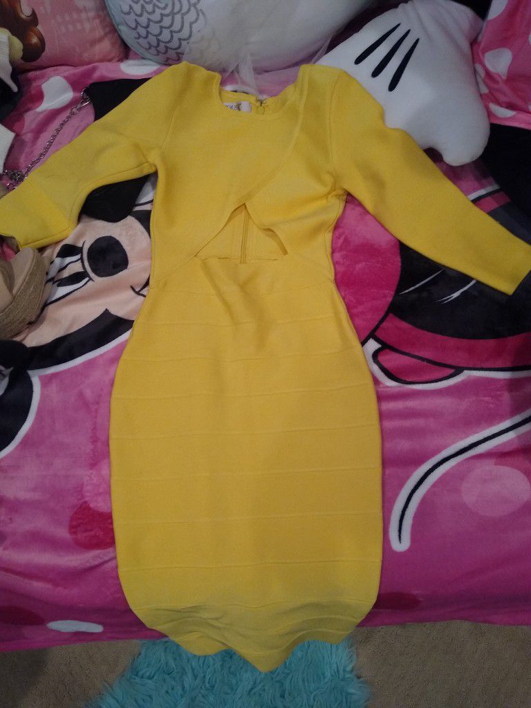 Designer Midi Yellow Bandage Dress