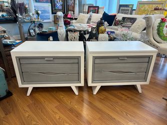 Pair of Danao, white and gray nightstands 30”W x 17”D x 23”H