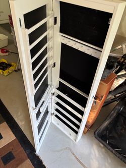 White Jewelry Armoire Cabinet with Mirror