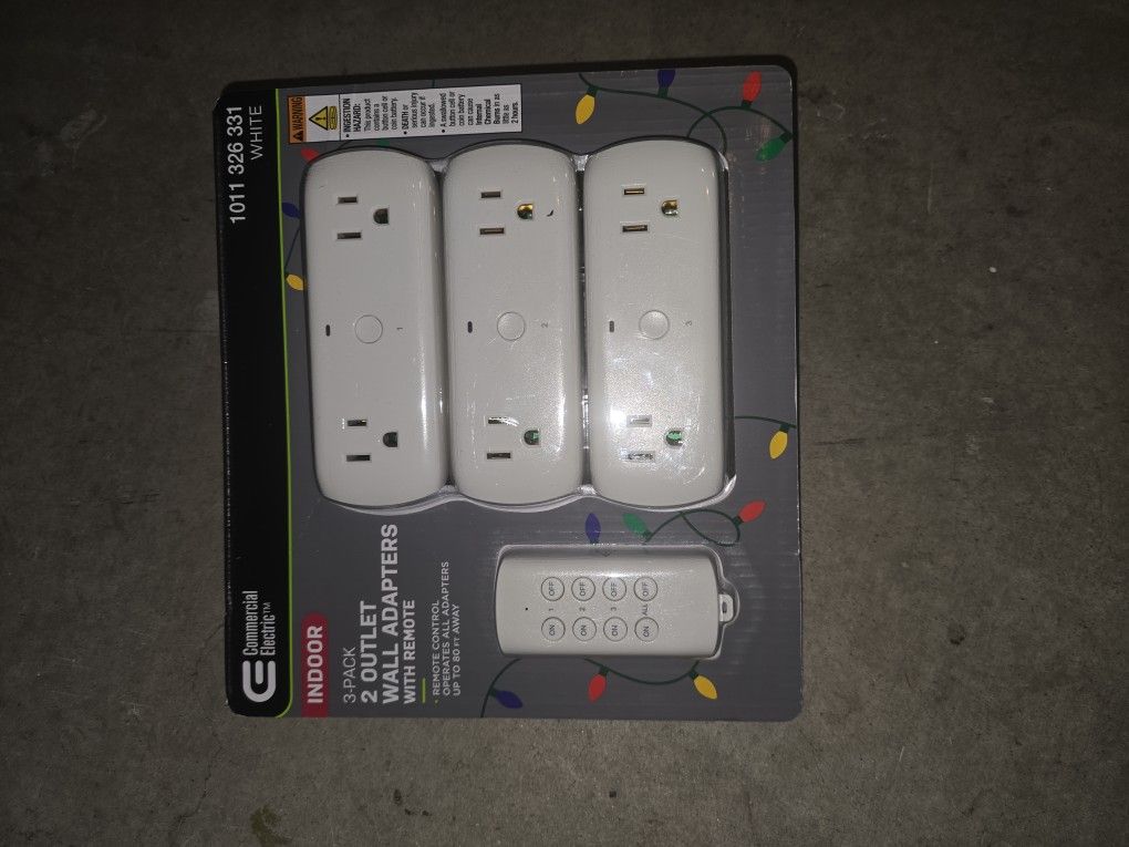 Commercial Electric Indoor 3 Pack 2 Outlet Wall Adapters With Remote