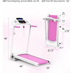 Pink & white electric foldable treadmill 2.5 HP