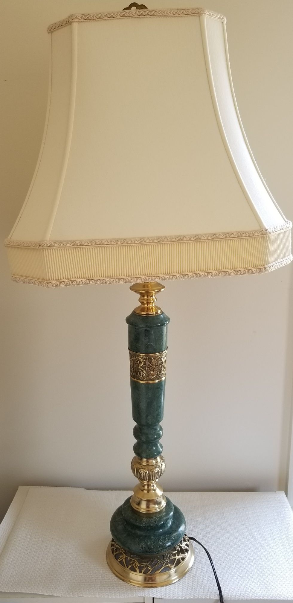 Lamp with green marble and gold stand