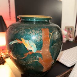 Gorgeous Hand Painted Green Vase