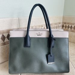 Kate Spade New York Satchel Bag Green Black Beige Zip Detachable Strap 