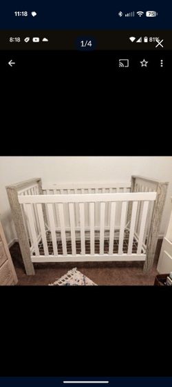 White And Gray Ash Wood Baby Crib And Pottery Barn Mattress Adjustable