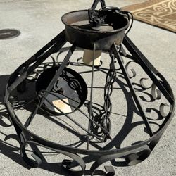 vintage Spanish Revival Black wrought iron hanging light fixture