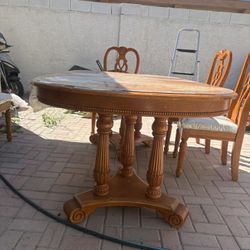 Heavy Wood Table And China Set
