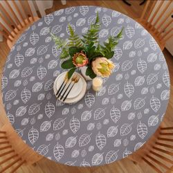 Round Tablecloth, Waterproof Flannel Backed Vinyl Tablecloths for 33" - 36" Tables, Wipeable Reusable Stretch Elastic Fitted Plastic Table Cloth for I
