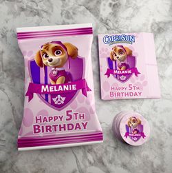Paw Patrol Girl Sky Theme Labels Stickers Wraps Chips Water Wrappers Cutouts