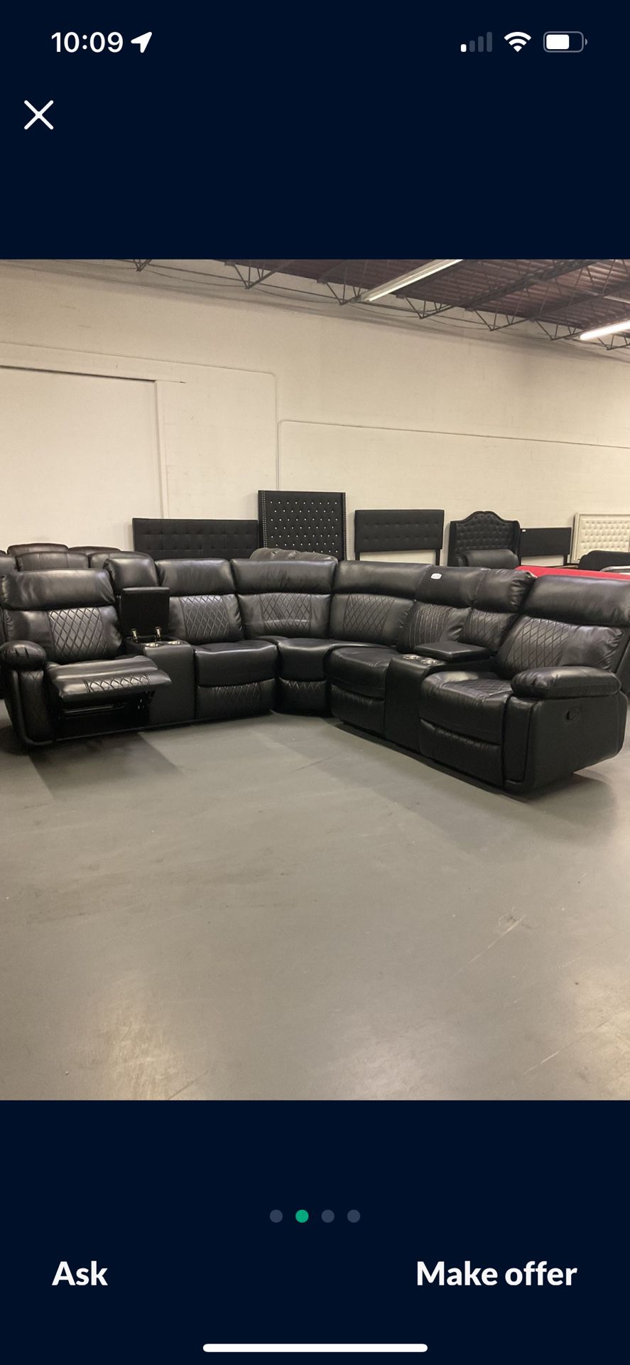 New Black Leather Reclining Sectional Sofa Couch
