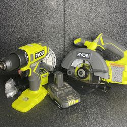 O  BO New Other Ryobi ONE+ 18V Circular Saw, Drill/Driver, Battery, Charger & Carry Bag