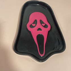 Pink Heart Eyes Ghost Face Scream Ceramic Trinket Dish New