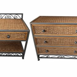 Rattan Bedroom Set with Mirror – Coastal / Cottage Style