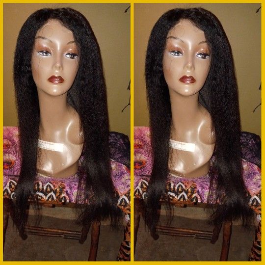 24" Brazilian Kinky Straight Virgin 4c4 Closure Human Hair Wig