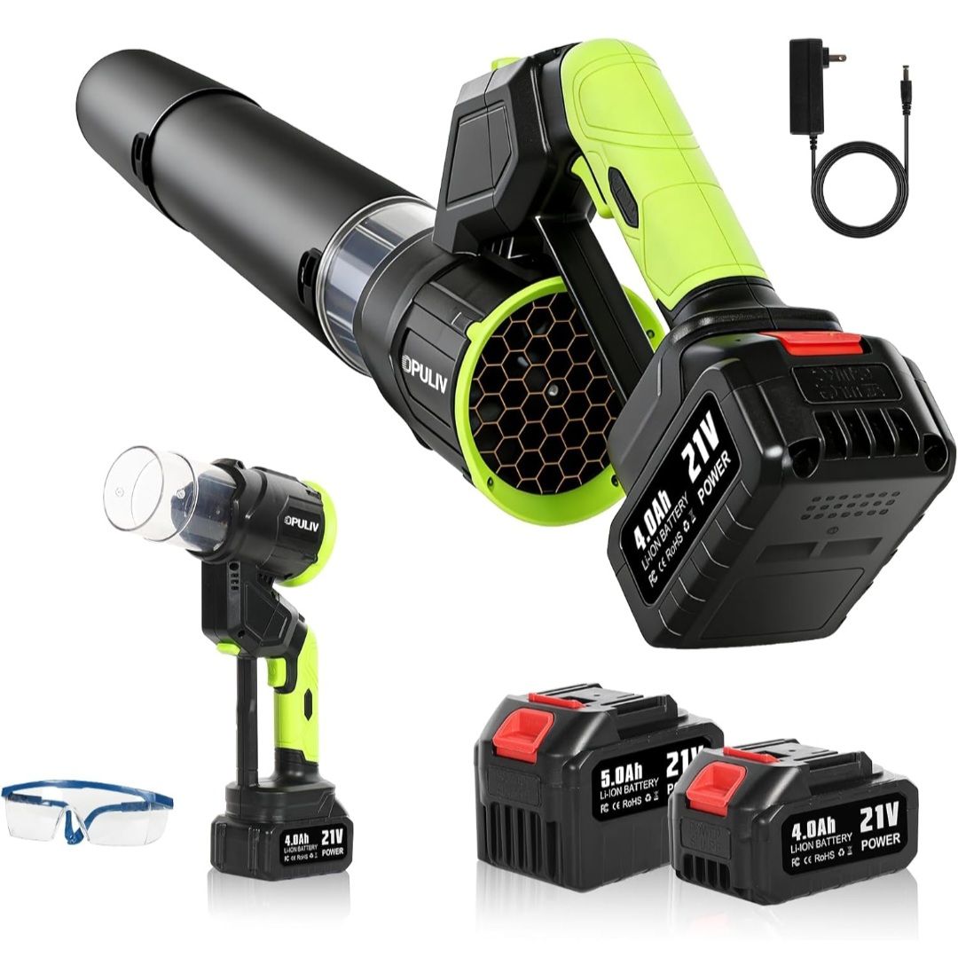 ☆ Leaf Blower Cordless, 2in1 Electric Cordless Leaf Blower w/ 2 Batteries & Charger, 4 Wind Speed, 2 Handheld Modes, 4.0/5.0AH Battery, Lightweight Bl