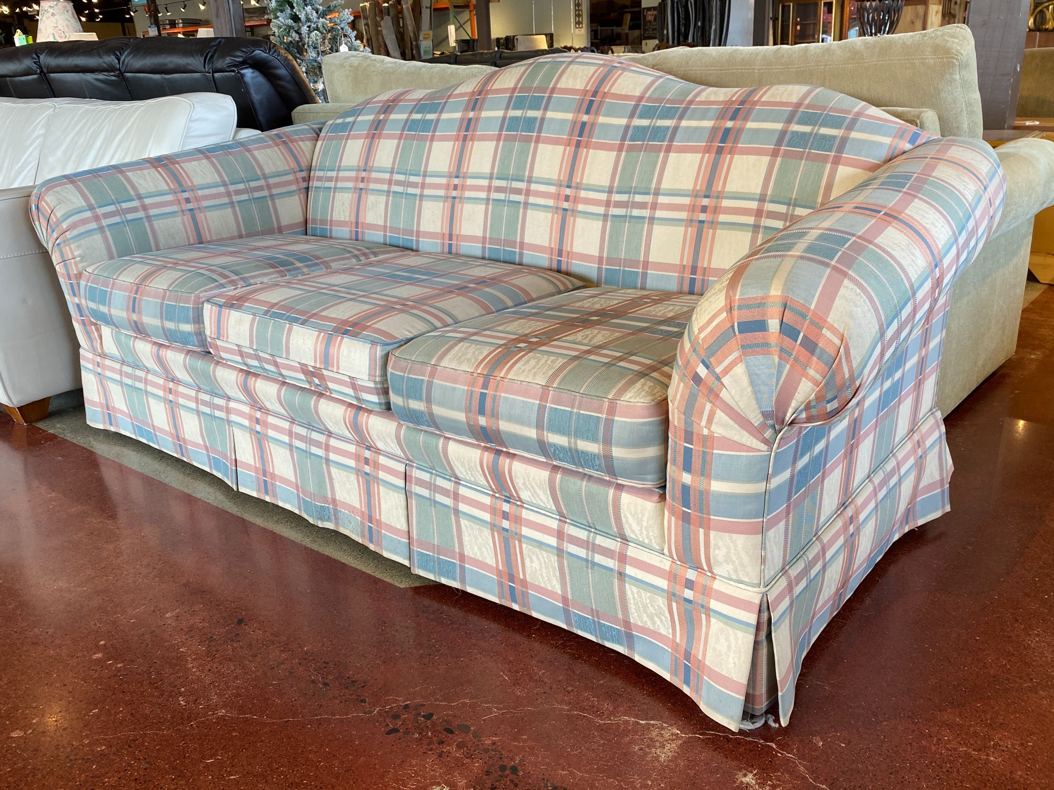 Pink & Blue Plaid 3-Seater Sofa