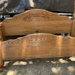Queen Oak Head And Footboard W/rails & Mattress/box