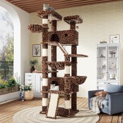 81in Multi-Level Tall Cat Tree Tower for Indoor Kitties/Larger Cat Condo Furniture with Hammock/Cozy Pussycat Perches/Sisal Scratching Posts/Pet House