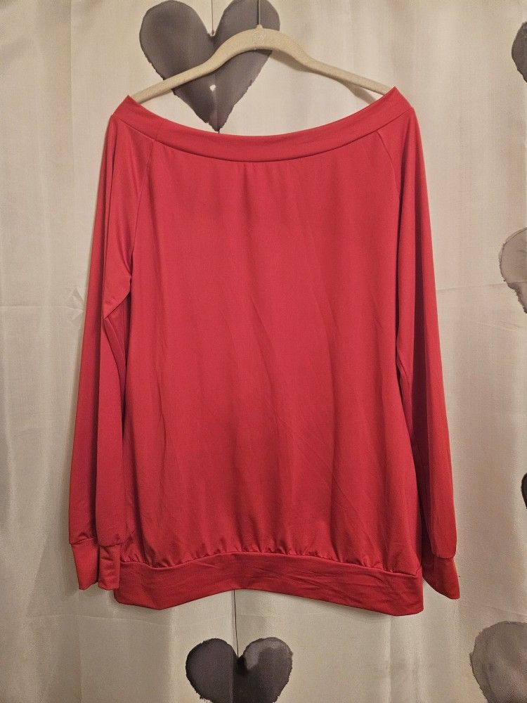 Red Off Shoulder Crew Neck Top Plus Size XL
