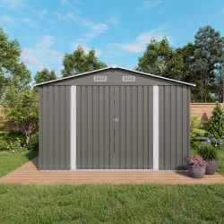 10 x 8 FT Outdoor Storage Shed, Large Metal Storage Shed, Lockable Door and Air Vent, Clear Window Garden Tool Shed for Bicycles, Tools, Lawnmowers, B