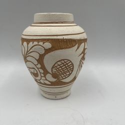 Korond Hand Carved Ceramic Floral Carved Vase From Romania