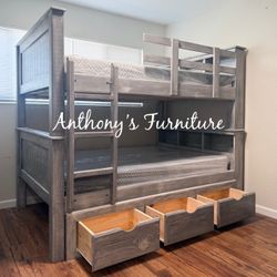 New Full Bunk Bed With Drawers & Mattresses 