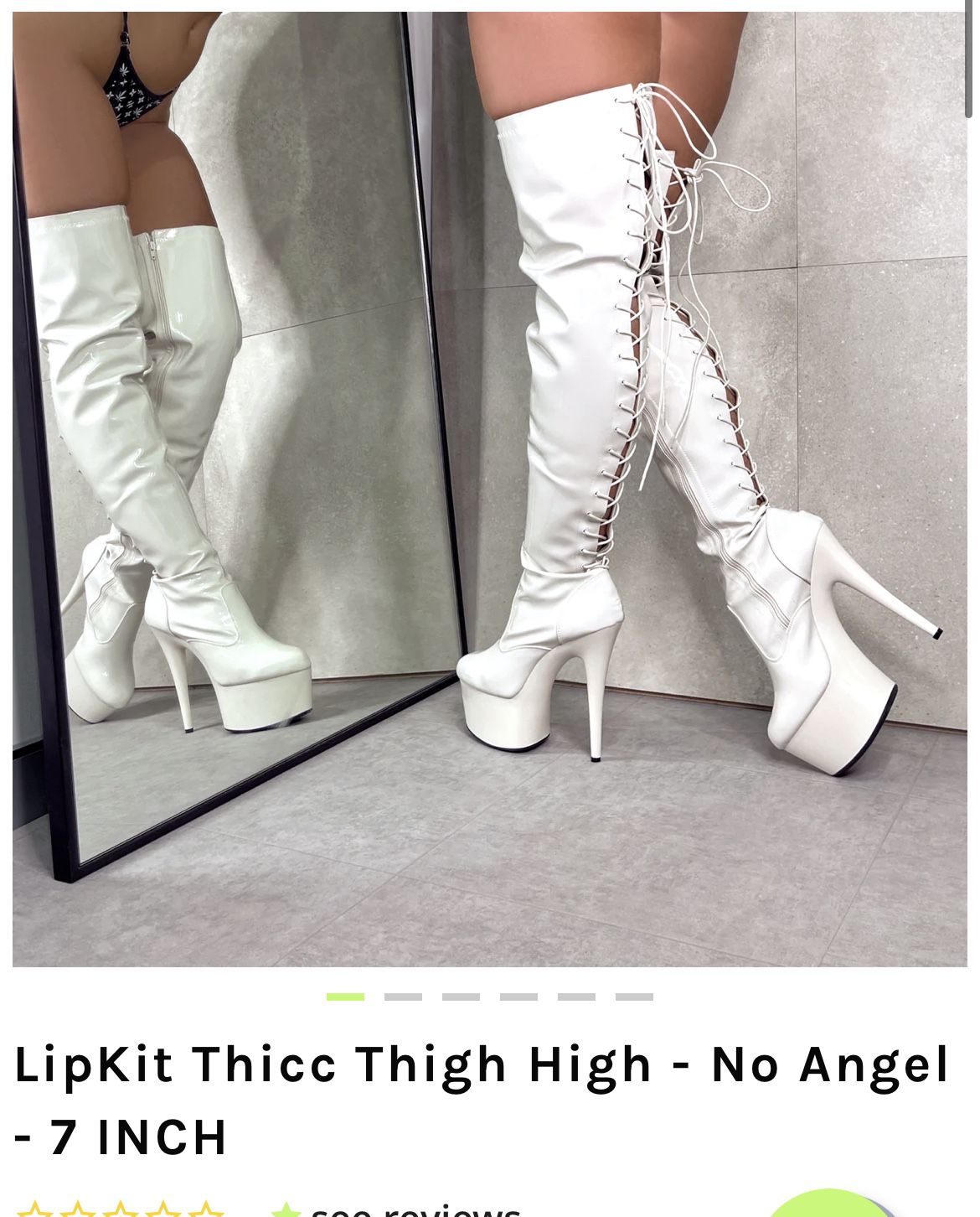 New Thicc thigh High Boots 7” Stilletto Size 8 - lip kit Hella heelz - in box 