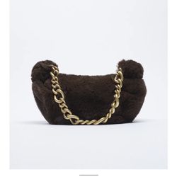 Faux Fur Chain Strap Shoulder Bag